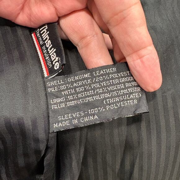 Express Size M Leather Coat Vintage Thinsulate Belted Removable Sherpa Collar - Picture 9 of 16